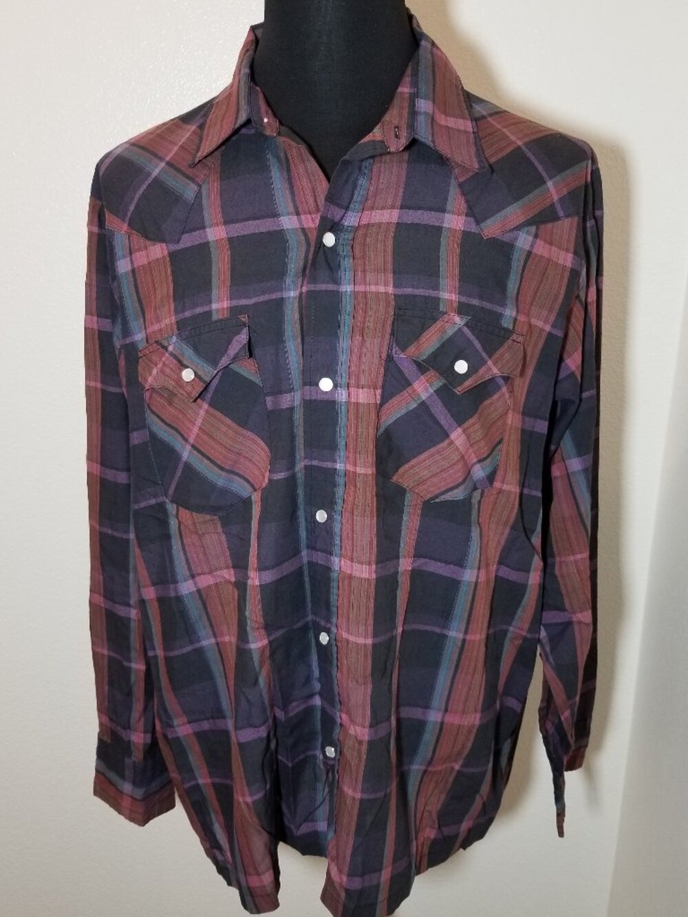 Corzini Mens 1XL Long Sleeve Western Shirt Pearl Snap Plaid Cowboy Rodeo Vintage